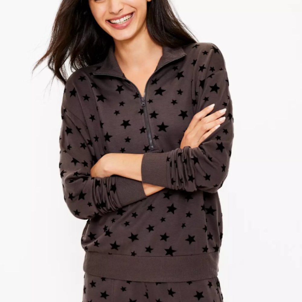 NWT Lou & Grey Velvet Star Signature Softblend Zip Sweatshirt